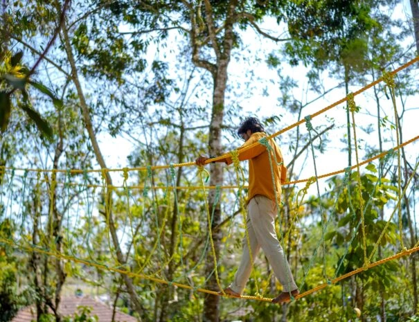 rope walking activity of best family resort in wayanad